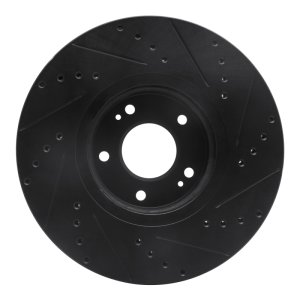 Hyundai Veracruz Brake Rotor (1) - Front Left - R1 Concepts - Drilled & Slotted - Black - `07-`12